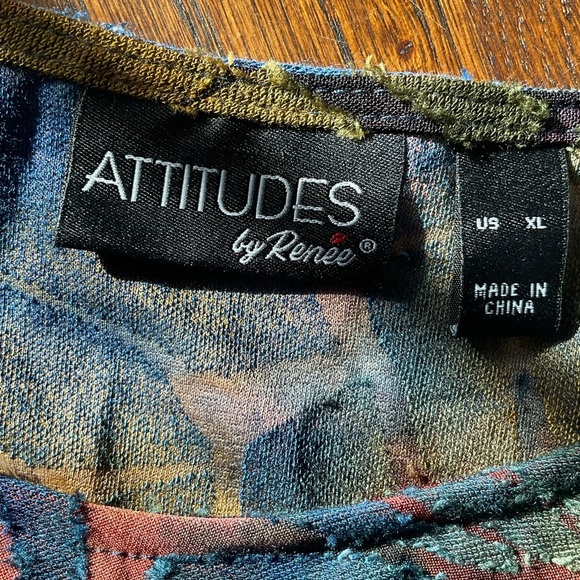 Attitudes by Renee XL Vibrant Fall Colors Scoop Neck Burnout Long Sleeves Blouse - Picture 2 of 16